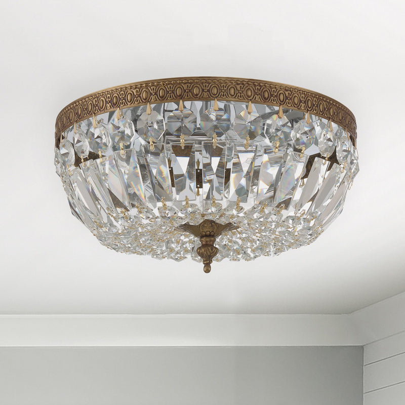 Waltham 3 Light 12" Flush Mount in Olde Brass in a room setting