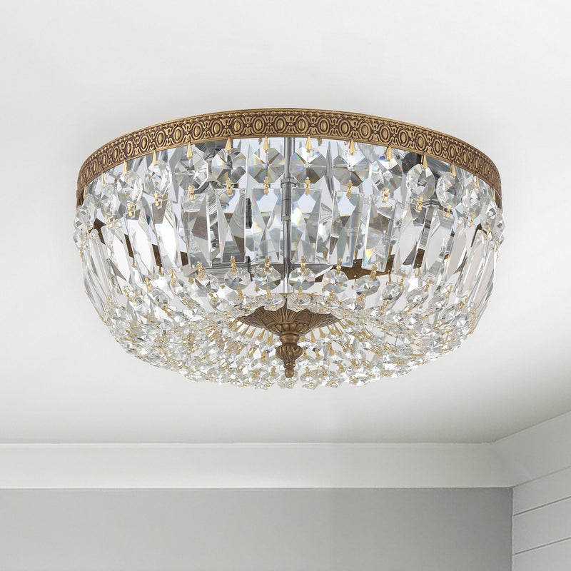 Waltham 3 Light 14" Flush Mount in Olde Brass in a room setting