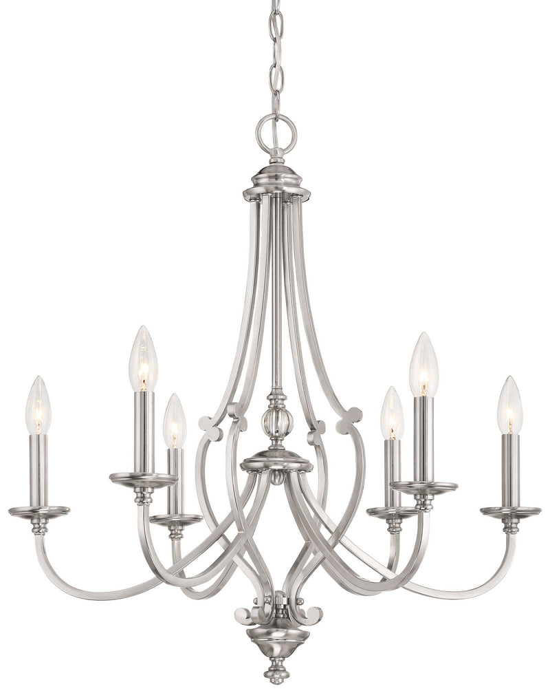 Savannah Row 6-Light Chandelier in Brushed Nickel & Clear Glass - Lamps Expo