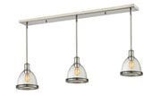 Mason 3 Light 50" Linear Pendant, Glass & Metal Shades in Clear Seedy Glass