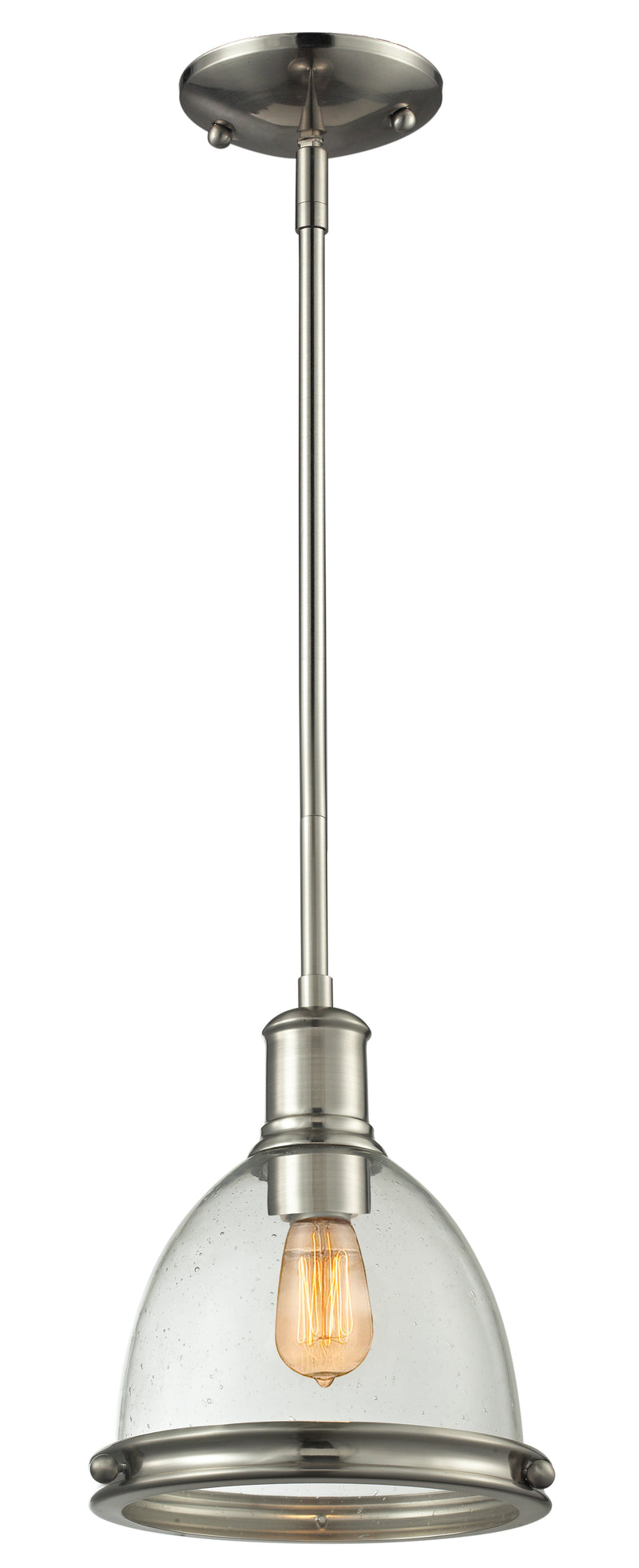 Mason 1 Light 8" Pendant, Glass & Metal Shades in Clear Seedy Glass