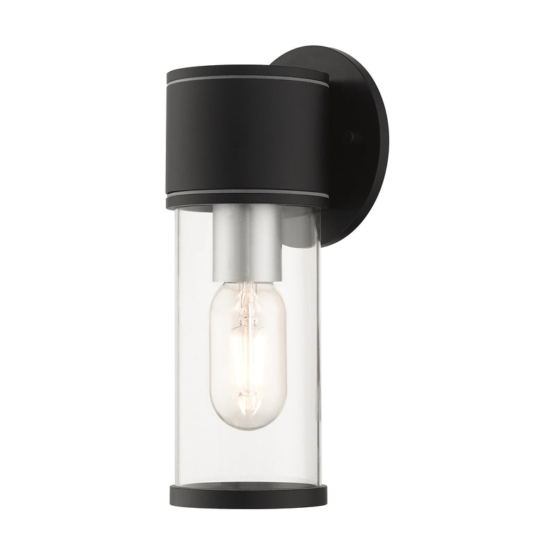 Atlantic Small Outdoor ADA Wall Lantern in Textured Black with Antique Silver Finish Accents