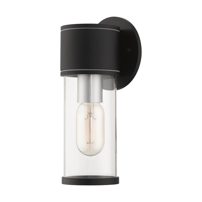Atlantic Small Outdoor ADA Wall Lantern in Textured Black with Antique Silver Finish Accents