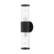 Atlantic 2-Light Large Outdoor ADA Wall Lantern in Textured Black with Antique Silver Finish Accents