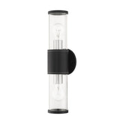 Atlantic 2-Light Large Outdoor ADA Wall Lantern in Textured Black with Antique Silver Finish Accents