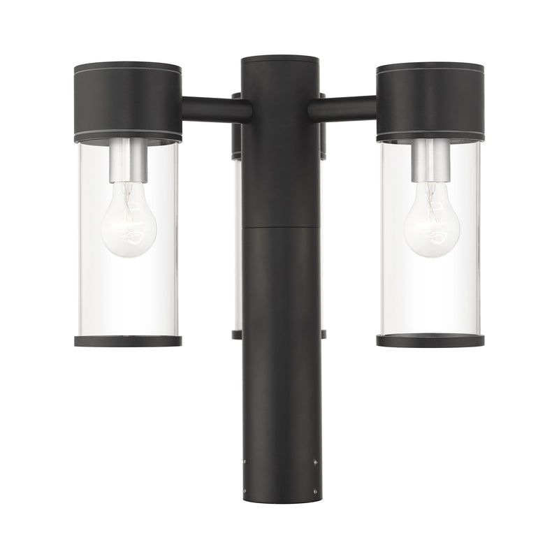 Atlantic 3-Light Extra Large Outdoor Post Light in Textured Black with Antique Silver Finish Accents
