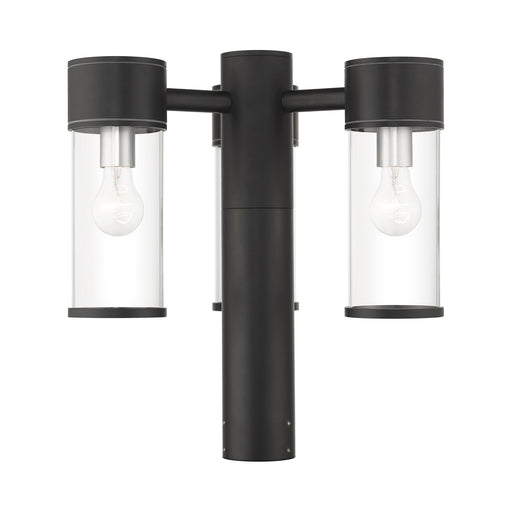 Atlantic 3-Light Extra Large Outdoor Post Light in Textured Black with Antique Silver Finish Accents