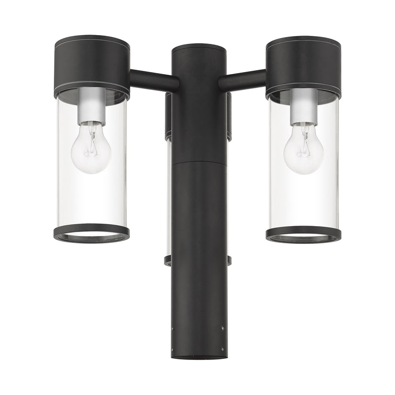 Atlantic 3-Light Extra Large Outdoor Post Light in Textured Black with Antique Silver Finish Accents