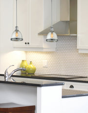 Mason 1 Light 8" Pendant, Glass Shades in Chrome in a room setting