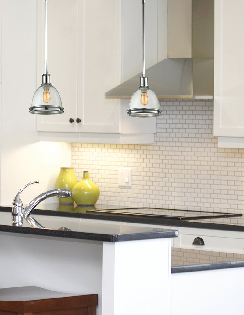 Mason 1 Light 8" Pendant, Glass Shades in Chrome in a room setting