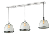 Mason 3 Light 55" Linear Pendant, Glass & Metal Shades in Clear Seedy Glass