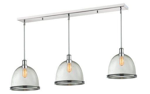 Mason 3 Light 55" Linear Pendant, Glass & Metal Shades in Clear Seedy Glass