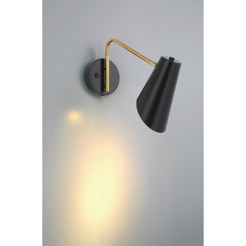 Barsa LED Reading Light in Black W/antique Brushed Brass