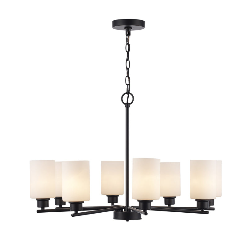 Kai 8-Light 30" Chandelier in Black / Frosted