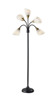 5-Light Tree Floor Lamp in Black W. Antique Brass