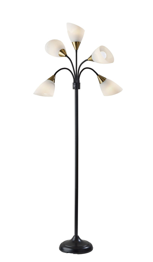 5-Light Tree Floor Lamp in Black W. Antique Brass