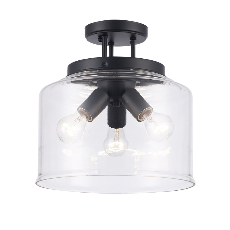 Zoe 3-Light 12.75" Semi-Flush Mount in Black