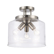 Zoe 3-Light 12.75" Semi-Flush Mount in Brushed Nickel