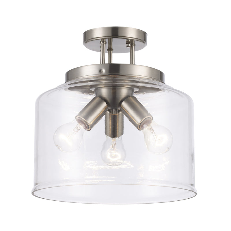 Zoe 3-Light 12.75" Semi-Flush Mount in Brushed Nickel