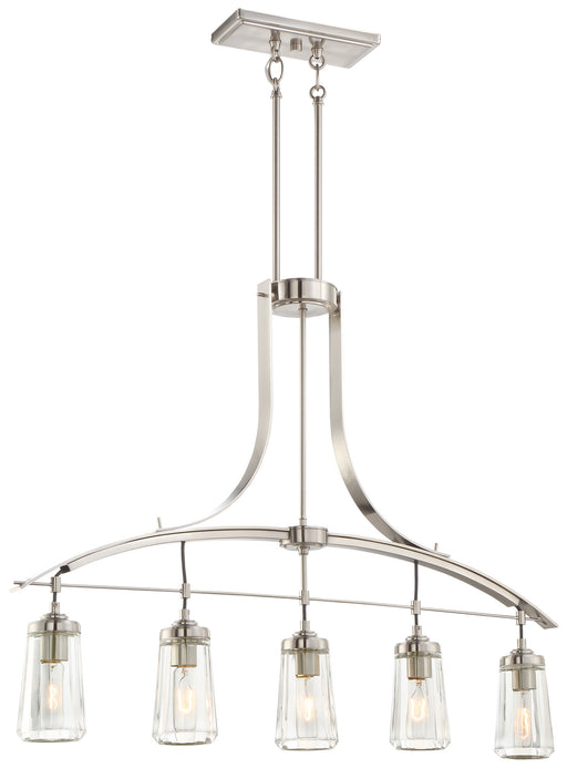 Poleis 5-Light Island Fixture in Brushed Nickel & Clear Glass - Lamps Expo