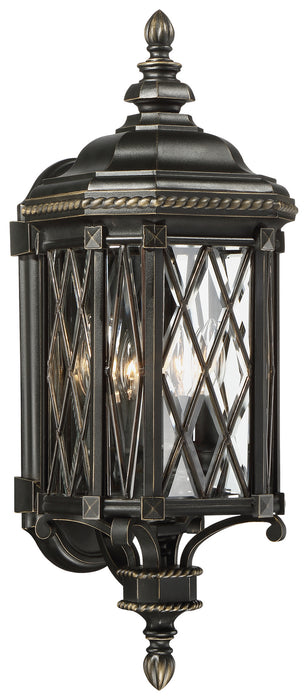Bexley Manor 4-Light Outdoor Wall Mount in Coal with Gold Highlights & Clear Beveled Bound Glass