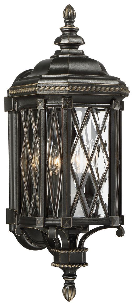 Bexley Manor 4-Light Outdoor Wall Mount in Coal with Gold Highlights & Clear Beveled Bound Glass