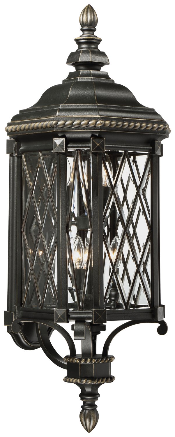Bexley Manor 6-Light Outdoor Wall Lantern in Black w/Gold Highlights