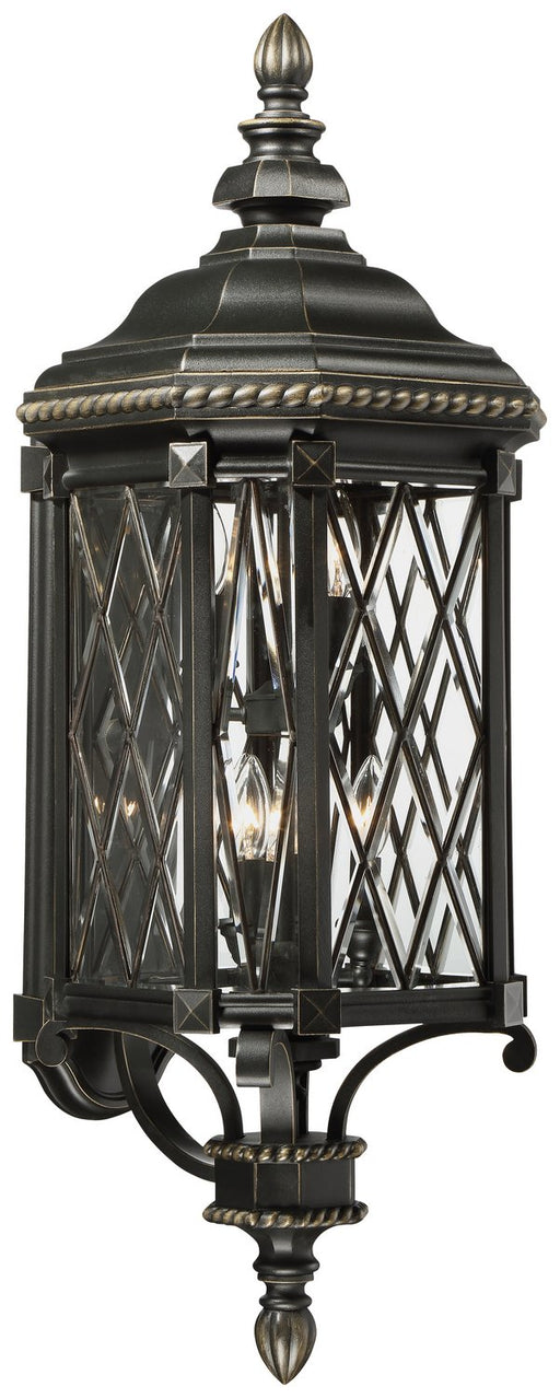 Bexley Manor 6-Light Outdoor Wall Lantern in Black w/Gold Highlights