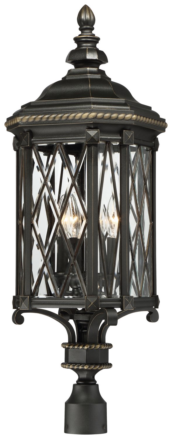 Bexley Manor 4-Light Outdoor Post Light in Black w/Gold Highlights