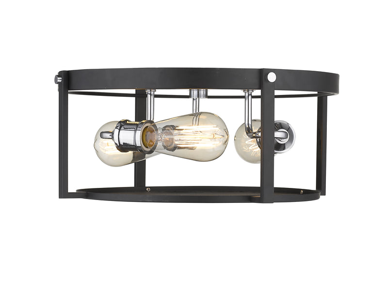 Halcyon 3 Light 16.25" Flush Mount in Matte Black + Chrome