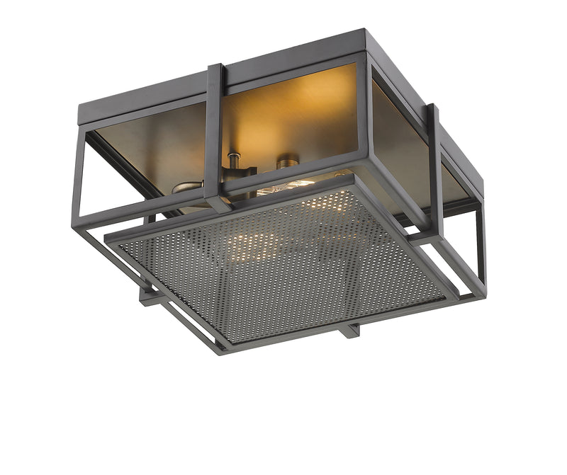 Halcyon 2 Light 13.75" Flush Mount in Bronze + Heritage Brass