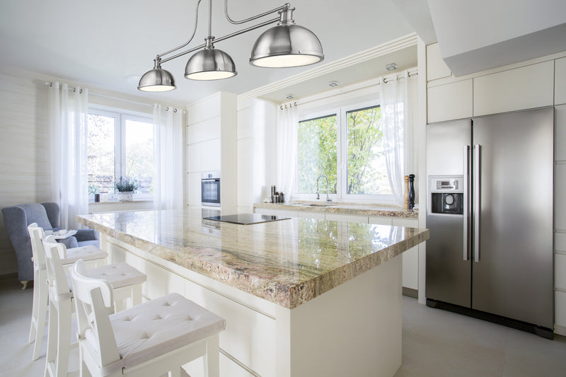 Melange 3 Light 52" Billiard, Glass & Metal Shades (3BILL) in Brushed Nickel in a room setting