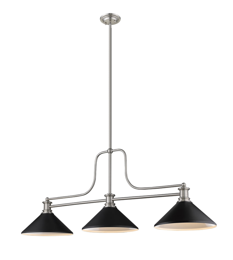 Melange 3 Light 52" Billiard, Glass & Metal Shades (3BILL) in Brushed Nickel