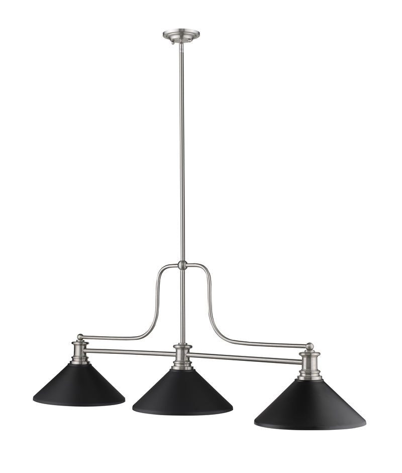Melange 3 Light 52" Billiard, Glass & Metal Shades (3BILL) in Brushed Nickel