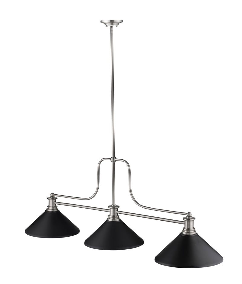 Melange 3 Light 52" Billiard, Glass & Metal Shades (3BILL) in Brushed Nickel