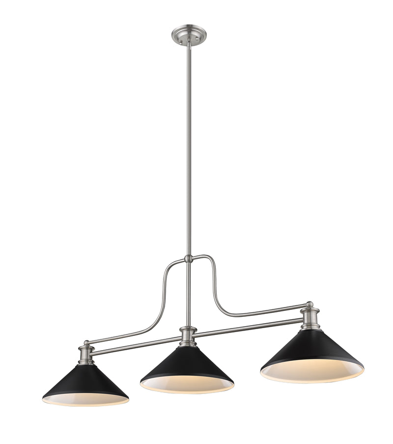 Melange 3 Light 52" Billiard, Glass & Metal Shades (3BILL) in Brushed Nickel