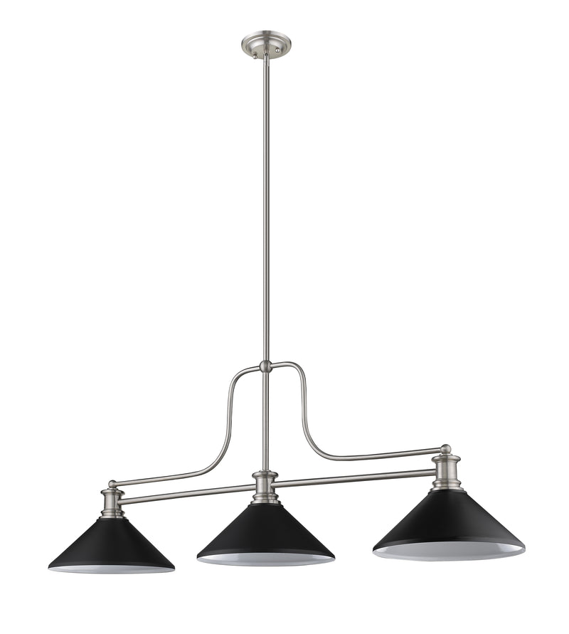 Melange 3 Light 52" Billiard, Glass & Metal Shades (3BILL) in Brushed Nickel