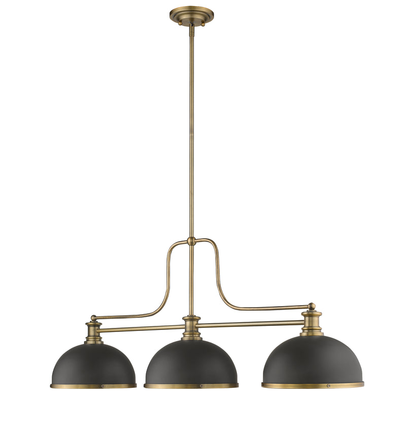 Melange 3 Light 52" Billiard, Glass & Metal Shades (3BILL) in Heritage Brass