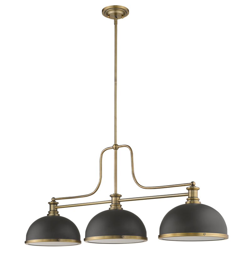 Melange 3 Light 52" Billiard, Glass & Metal Shades (3BILL) in Heritage Brass