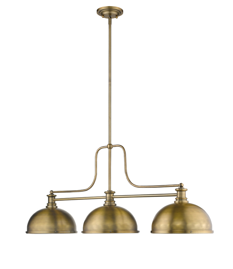 Melange 3 Light 52" Billiard, Glass & Metal Shades (3BILL) in Heritage Brass