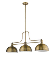 Melange 3 Light 52" Billiard, Glass & Metal Shades (3BILL) in Heritage Brass