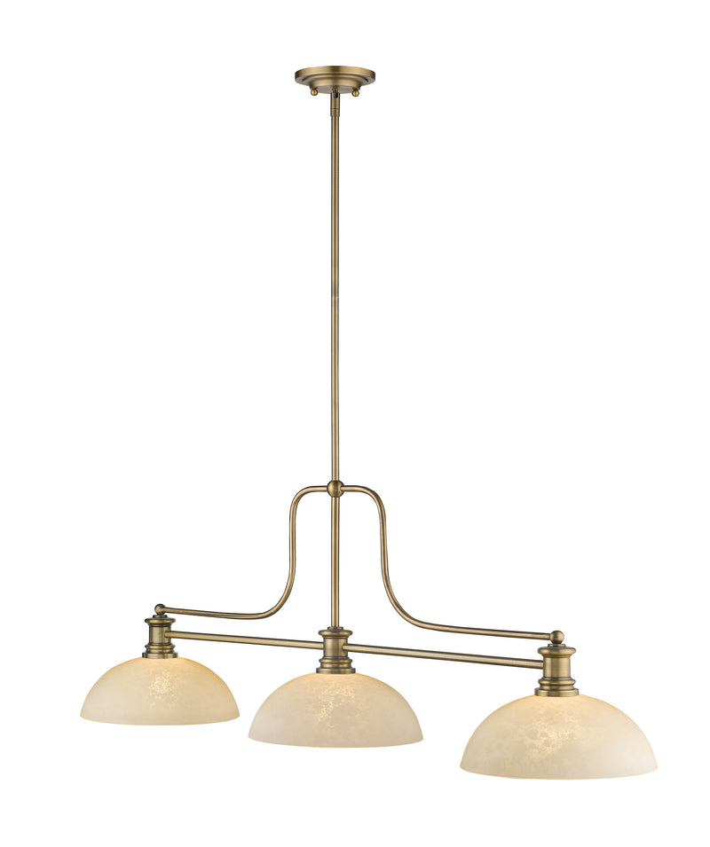 Melange 3 Light 52" Billiard, Glass & Metal Shades (3BILL) in Heritage Brass
