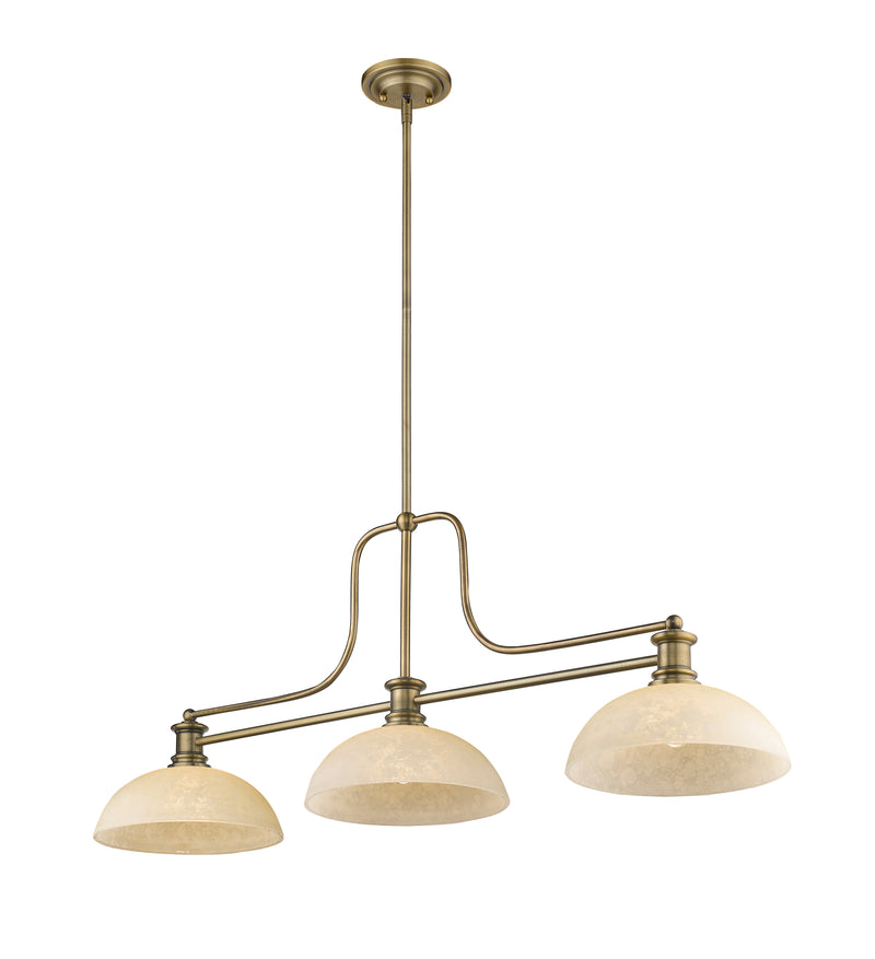 Melange 3 Light 52" Billiard, Glass & Metal Shades (3BILL) in Heritage Brass