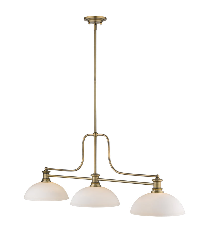Melange 3 Light 52" Billiard, Glass & Metal Shades (3BILL) in Heritage Brass