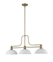 Melange 3 Light 52" Billiard, Glass & Metal Shades (3BILL) in Heritage Brass