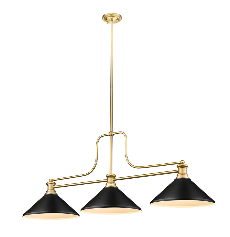Melange 3 Light 52" Billiard, Glass & Metal Shades (3BILL) in Heritage Brass