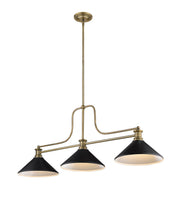 Melange 3 Light 52" Billiard, Glass & Metal Shades (3BILL) in Heritage Brass