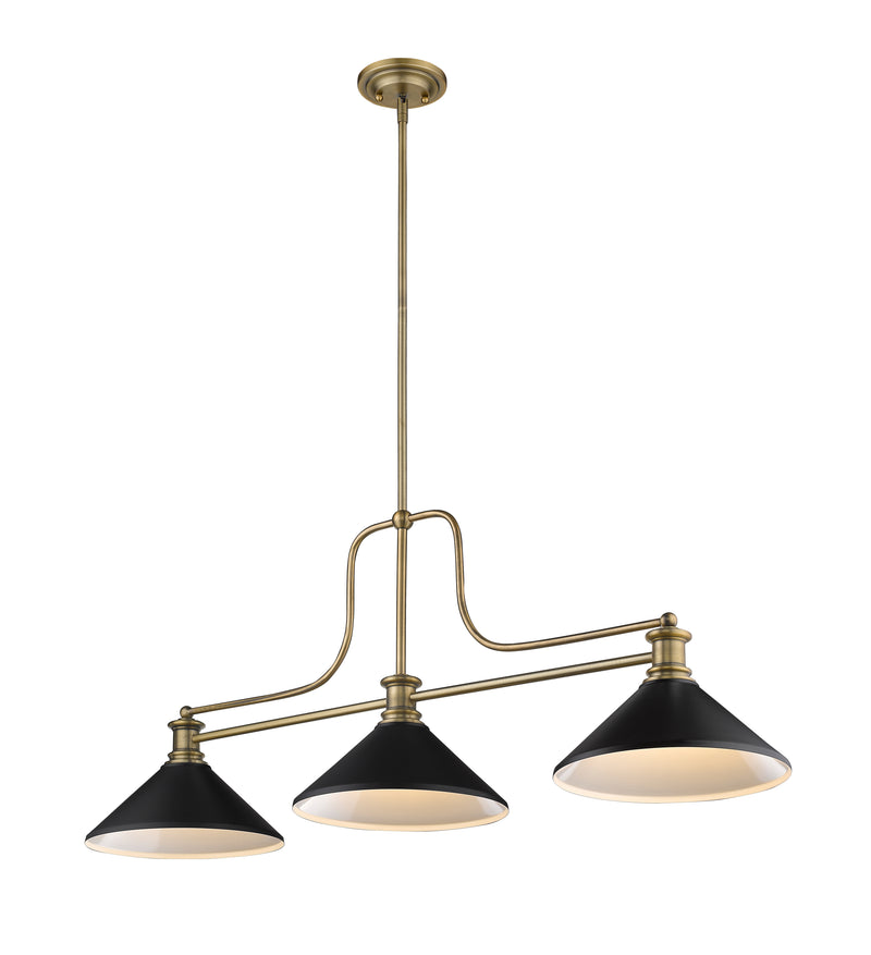 Melange 3 Light 52" Billiard, Glass & Metal Shades (3BILL) in Heritage Brass