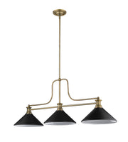 Melange 3 Light 52" Billiard, Glass & Metal Shades (3BILL) in Heritage Brass