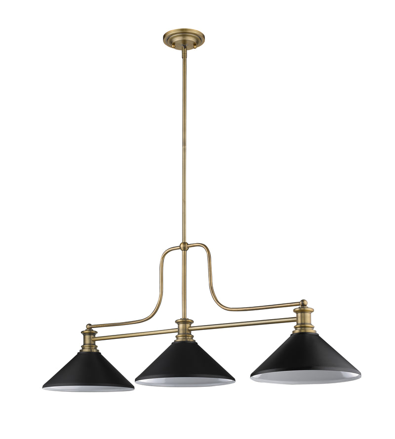 Melange 3 Light 52" Billiard, Glass & Metal Shades (3BILL) in Heritage Brass